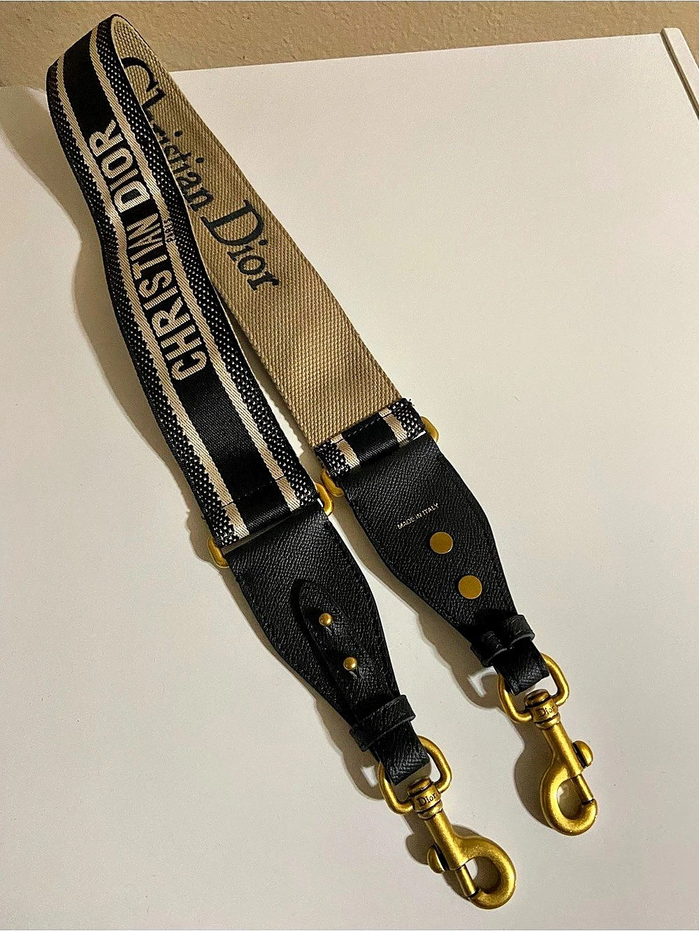 Christian Dior Embroidered Canvas Shoulder Strap Black & Beige